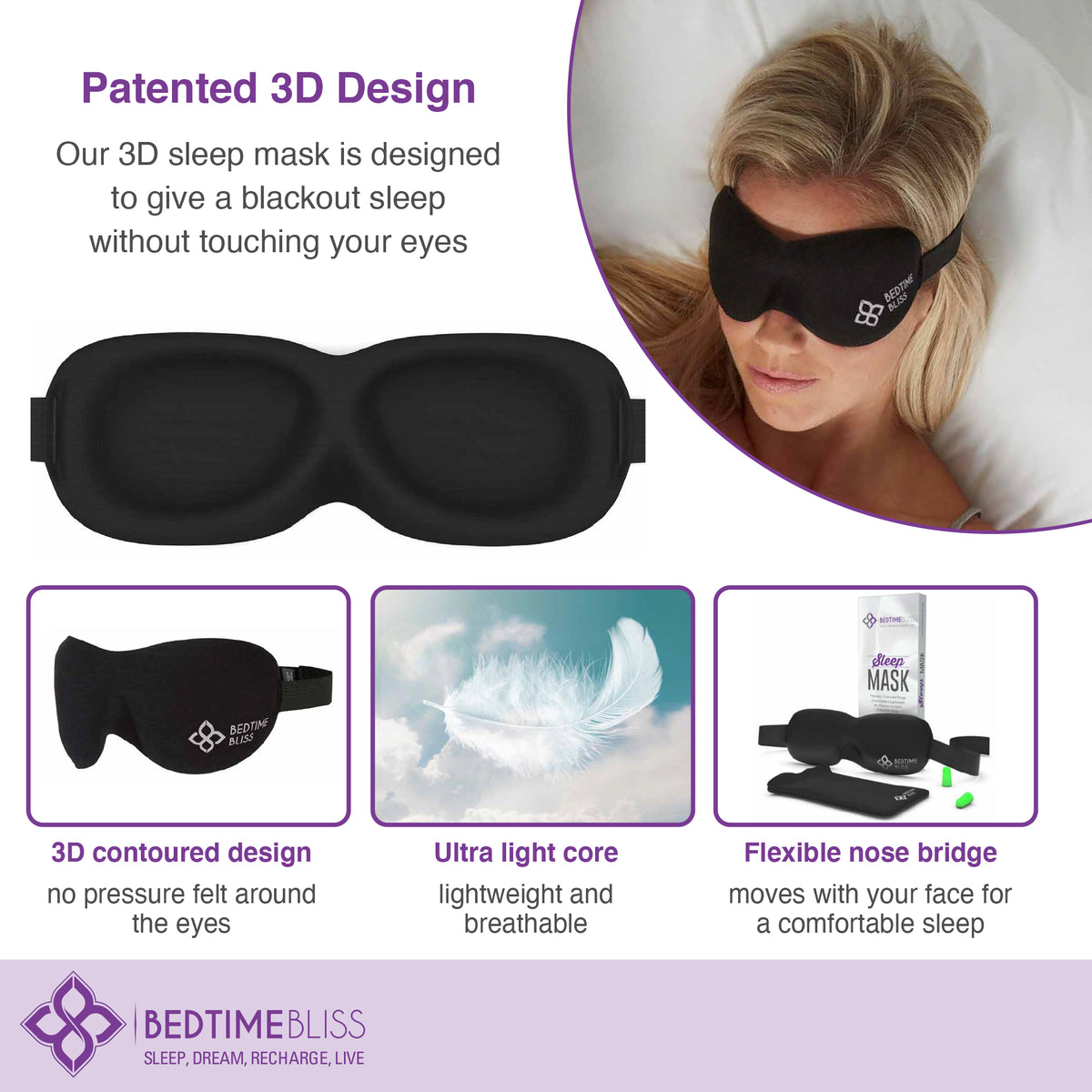 Eye Mask for Sleeping | Sleep Mask Men/Women Better Than Silk Our Luxury Blackout Contoured Eye Masks are Comfortable - This Sleeping mask Set Includes Carry Pouch and Ear Plugs